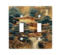 Piastre di copertura per interruttori della luce da giardino zen, paesaggio dorato con architettura serena, elegante stile asiatico per decorazioni domestiche, piatti da parete, dimensioni standard