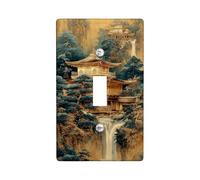 Piastre di copertura per interruttori della luce da giardino zen, paesaggio dorato con architettura serena, elegante stile asiatico per decorazioni domestiche, piatti da parete, dimensioni standard