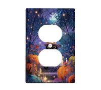 Piastre di copertura per interruttori della luce del gatto di Halloween, Cielo notturno viola con zucche, piastre da parete termoplastiche, presa singola duplex di dimensioni standard