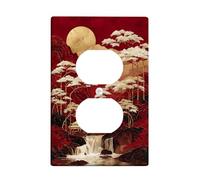 Piastre di copertura per interruttori della luce del paesaggio orientale, montagne rosse al chiaro di luna con alberi dorati per la decorazione domestica, piastre da parete in materiale termoplastico