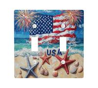 Piastre di copertura per interruttori della luce della spiaggia con stelle marine, Americana blu vibrante per l'arredamento della casa, piatti decorativi da parete durevoli, giorno dell'indipendenza