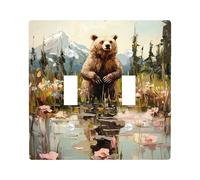 Piastre di copertura per interruttori della luce dell'orso autunnale, arte rustica della fauna selvatica marrone per la decorazione domestica, piastre da parete in materiale termoplastico, dimensioni