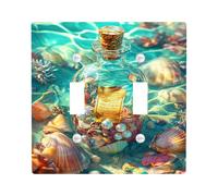 Piastre di copertura per interruttori della luce ispirate all'oceano, design con conchiglie blu acqua e bottiglia di vetro, decorazione costiera per case da spiaggia, piastre da parete in plastica