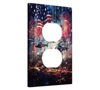 Piastre di copertura per interruttori della luce patriottici, copertura per prese di corrente con bandiera americana, fuochi d'artificio per accenti festivi da parete, piastre da parete in materiale