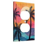 Piastre di copertura per interruttori della luce tropicali al tramonto, palme vibranti per accenti da parete estivi, piastre da parete in materiale termoplastico, presa singola duplex di dimensioni