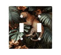 Piastre di copertura per interruttori della luce tropicali, motivo leopardo tropicale, foglie verdi della giungla, design esotico per la decorazione domestica, piastre da parete in materiale