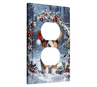 Piastre di interruttore di Natale Corgi rosso Babbo Natale cucciolo per le vacanze invernali, decorazione da parete festiva per la casa, il soggiorno, singola presa duplex di dimensioni standard