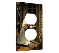 Piastre di protezione per interruttore fantasma di Halloween, stile chalet autunnale spaventoso per decorazione da parete, piastre da parete termoplastiche, presa duplex singola di dimensioni standard