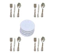 Piastre in miniatura in miniatura set da bambola mini piastra porcellana con forcelle sorgente cucchiai accessori per la casa delle bambole argento, stoviglie