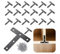 Piastre metalliche per mobili, connettori angolari resistenti, 20 pezzi, colore nero, piatte, 3,1 × 3,1 mm, staffe angolari per mensole a forma di T, con viti per tavolo, sedia, armadio