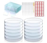 Piastre Petri in Plastica con Coperchio, 15 Pezzi Piastre di Petri In Sterile, Ciotola di Petri Trasparente con 10 Contagocce in Plastica 3ml e 10 Adesivo e 50 Vetrini Microscopio, per Laboratori