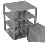 Piastre Premium grigio impilabile Base - 4 Pack 25,5 centimetri x 25,5 centimetri piastra base Bundle con 60 nuove e migliorate 2x2 Elevatori - Compatibile con tutte le marche - Torre Costruzione