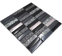 Piastrella a mosaico, argento, grigio, nero, rettangolare, mosaico di vetro, pietra per pareti, bagno, WC, doccia, cucina, specchio per piastrelle, rivestimento per vasca da bagno, mosaico