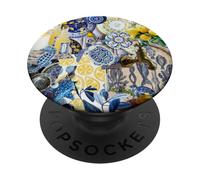 Piastrella Mediterranea E Limone Blu Giallo Mare Italiano Estate PopSockets PopGrip Adesivo
