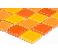 Piastrelle a mosaico con rete a mosaico, quadrate di Crystal Mix giallo/arancione/rosso, in vetro traslucido trasparente 3D, formato: 25 x 25 x 4 mm, dimensioni foglio: 327 x 302 mm, 1 foglio