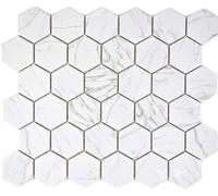 Piastrelle a mosaico, in ceramica, esagonale, Carrara, colore bianco lucido, per il bagno, per la doccia, per il rivestimento della vasca da bagno