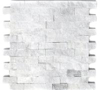 Piastrelle a mosaico in marmo naturale, bianco, Brick Splitface Ibiza Sugar Marble 3D MOS45-0204
