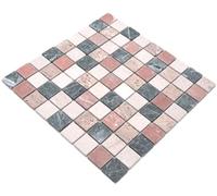 Piastrelle a mosaico in marmo naturale, crema, beige, rosso, verde, Random per pavimenti, pareti, bagno, doccia, cucina, specchio, rivestimento, vasca da bagno, mosaico