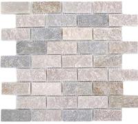 Piastrelle a mosaico, in pietra naturale, al quarzo, paraschizzi da cucina, colore: beige, grigio, MOS36-0208