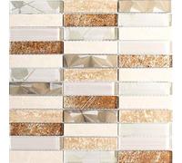 Piastrelle a mosaico traslucide, in acciaio inox, beige, rettangolare, mosaico, in cristallo, in acciaio, beige, MOS87-52X