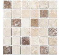 Piastrelle a mosaico Travertin pietra naturale beige marrone Chiaro + Noche Travertin MOS43-1216