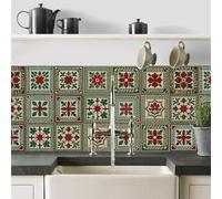 Piastrelle Adesive Cucina 10x10 Verde Rosso Profondo Autoadesivi Impermeabili Antigrasso, Vinile Rimuovibile per Cucina Bagno Decorazione Casa Pratica