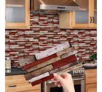 Piastrelle Adesive Cucina 12x24.6 cm Rosso Marrone Retro Piastrelle Adesive Bagno Mobili Decorazioni Pavimento Pvc Adesivo Mattonelle Adesive Impermeabile Piastrelle Adesive 24 Pezzi