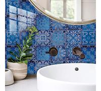 Piastrelle Adesive Cucina 20x20 Blu Scuro Piastrelle Adesive Bagno Pavimento Adesivo Paraschizzi Cucina Adesivo Piastrelle Ceramica Carta Adesiva per Mobili Vintage（10 pezzi）