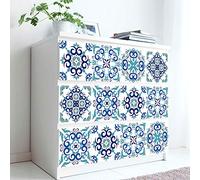 Piastrelle Adesive Cucina Fiore Blu Turchese Pavimento PVC Adesivo Piastrelle Adesive Bagno Impermeabile Adesivi Murali Mattonelle Adesive Cucina Piastrelle Adesive Pavimento 10x10cm/10 Pcs