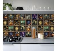 Piastrelle Adesive Cucina Halloween Viola Verde Piastrelle Adesive Bagno Mobili pvc Impermeabile Mattonelle Adesive Autoadesive Pannelli Decorativi per Pareti 24 Pezzi/10x10cm