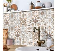Piastrelle Adesive Cucina Marrone Beige Marocco Pavimento Pvc Adesivo Impermeabile Piastrelle Adesive Bagno Adesivi Murali Cucina Mattonelle Adesive Decorazione 20x20cm/24 Pezzi