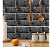 Piastrelle Adesive Cucina Nero Opaco Impermeabile Pvc Piastrelle Adesive Bagno, A Prova Di Olio Piastrelle Adesive,Pannelli Decorativi Per Pareti Piastrelle Adesive 6 Pezzi(15x30cm)