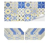 Piastrelle Adesive Muro PVC Cucina Bagno Camera da Letto Paraschizzi Mattonelle per Parete Marmo Pannelli Decorativi 3D in Finta Pietra Alta Risoluzione Impermeabile (12 pezzi - 2.1mq, Maiolica)