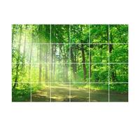 Piastrelle Adesive Vinile 20x20 cm Set 24 Autoadesive Decorative Cucina Bagno Parete Rivestimento Facili da Applicare Impermeabili - Sentiero nel bosco tra i raggi
