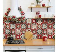 Piastrelle autoadesive da parete di pregio, piastrelle rosse di Babbo Natale, da staccare e attaccare, in PVC impermeabile, antiolio, facili da applicare, per la decorazione della casa, per il bagno,