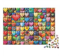 Piastrelle colorate del cuore Puzzle Da 1000 Pezzi Per Appassionati, Cartone Riciclato Resistente,Rainbow Heart Pattern Arredamento Interno, Regalo Per Amici, Puzzle Indoor Di Vacanza 52x38cm/1000pcs