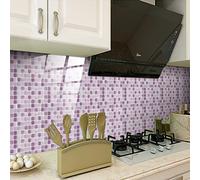 Piastrelle Ddesive Cucina Mosaico Viola Chiaro Piastrelle Adesive Bagno Impermeabile Mattonelle Adesive PVC Adesivi per Piastrelle Cucina Fai da Te Mattonelle Adesive Bagno10 Pezzi(15X15cm)