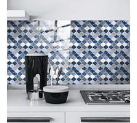 Piastrelle Ddesive Cucina Rombo Grigio Blu Piastrelle Adesive Bagno Impermeabile Mattonelle Adesive PVC Adesivi per Piastrelle Cucina Fai da Te Mattonelle Adesive Bagno25 Pezzi(10X10cm)