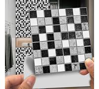 Piastrelle Ddesive Cucina Stampa Mosaico Nera Piastrelle Adesive Bagno Impermeabile Mattonelle Adesive PVC Adesivi per Piastrelle Cucina Fai da Te Mattonelle Adesive Bagno10 Pezzi(20X20cm)