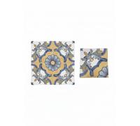 Piastrelle Decorative in Maiolica Stile Vietri, Blu e Giallo, 25x25 cm, per Pavimento e Rivestimento Cucina Bagno, Confezione da 4 Pezzi