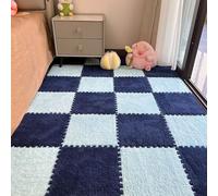Piastrelle di Moquette Ad Incastro in Peluche Addensato, Tappeti Patchwork di Velluto di Latte,2 Pezzi Carpet Squares Puzzle Lavabile,12x12x0,4 Pollici,Blue+Navy Blue