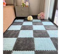 Piastrelle di Moquette Ad Incastro in Peluche Addensato, Tappeti Patchwork di Velluto di Latte,2 Pezzi Carpet Squares Puzzle Lavabile,12x12x0,4 Pollici,Grey+Blue
