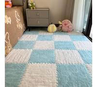 Piastrelle di Moquette Ad Incastro in Peluche Addensato, Tappeti Patchwork di Velluto di Latte,2 Pezzi Carpet Squares Puzzle Lavabile,12x12x0,4 Pollici,White+Blue