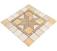Piastrelle in pietra naturale, effetto mosaico, travertino, beige, giallo, noce