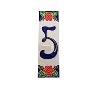 Piastrelle, lettere e cornici in ceramica dipinta a mano con rosa rossa italiana, 15 cm x 4,8 cm (numero 5 rosso)