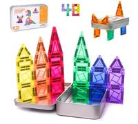 Piastrelle magnetiche da viaggio, 48 pezzi, mini mattoncini magnetici con scatola di ferro, giocattolo da viaggio portatile per bambini dai 3 anni in su, set di mattoni magnetici da costruzione per