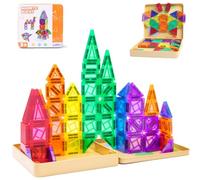 Piastrelle magnetiche da viaggio, 69 pezzi, mini mattoncini magnetici con scatola di ferro, giocattolo da viaggio portatile per bambini dai 3 anni, blocchi magnetici da viaggio