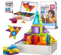 Piastrelle magnetiche, set da 60 pezzi, set di mattoncini magnetici, mini magnetici, giocattolo da costruzione, con scatola di ferro, per età 3 + ragazzi e ragazze, regalo STEM Montessori giocattolo