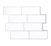 Piastrelle metropolitane, 20 pezzi, bianco e grigio, 29 x 21 cm, in | Autoadesiva, superficie lucida, parete posteriore della cucina, accento bagno, ritagliabile, facile da pulire