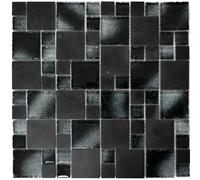 Piastrelle Mosaico Nero Combinazione IN Vetro Pietra Naturale WB88-0304 1 Opaco